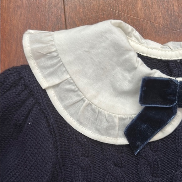 Janie and Jack The Cable Knit Bow Sweater, White Collar and Bow, Size 12-18 M - Picture 7 of 14